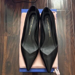 Stuart Weitzman Black Pointed Toe Leather Pumps - Sleek Classic